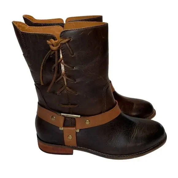 Latigo Women's Thistle Leather Boots Lace Up Harness Buckle Brown Size 7M - Picture 1 of 16